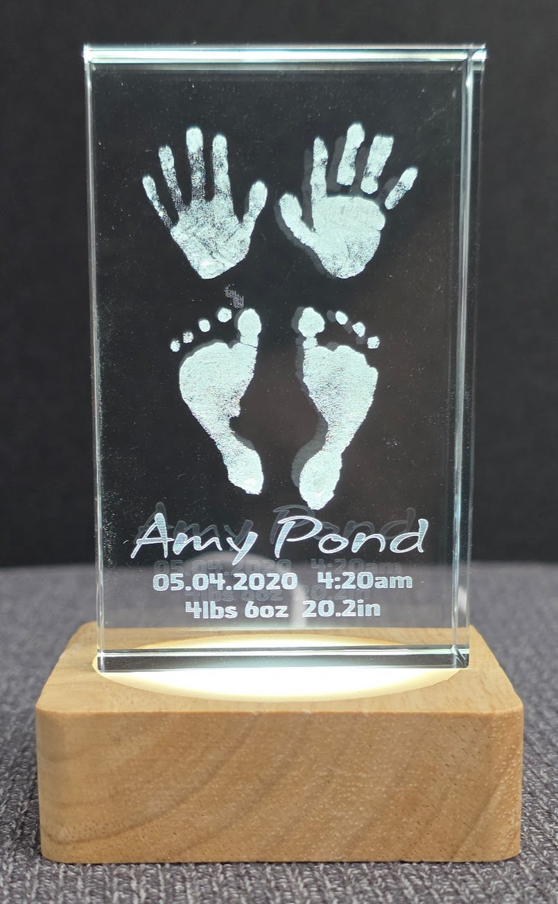 Baby Birth Handprint & Footprint Custom 3D Crystal 2x3