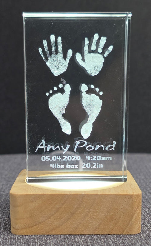 Baby Birth Handprint & Footprint Custom 3D Crystal 2x3