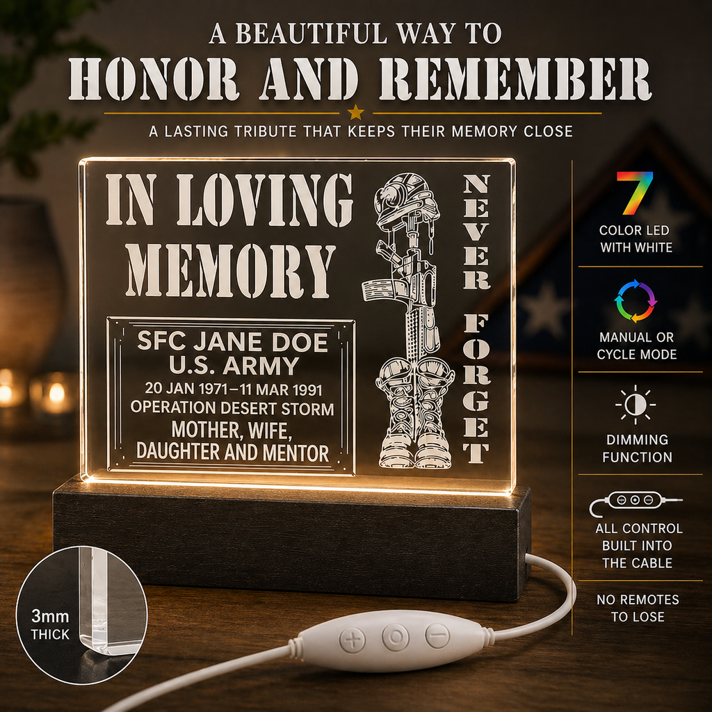 Soldier’s Cross, Custom Memorial LED Plaque, Military Tribute