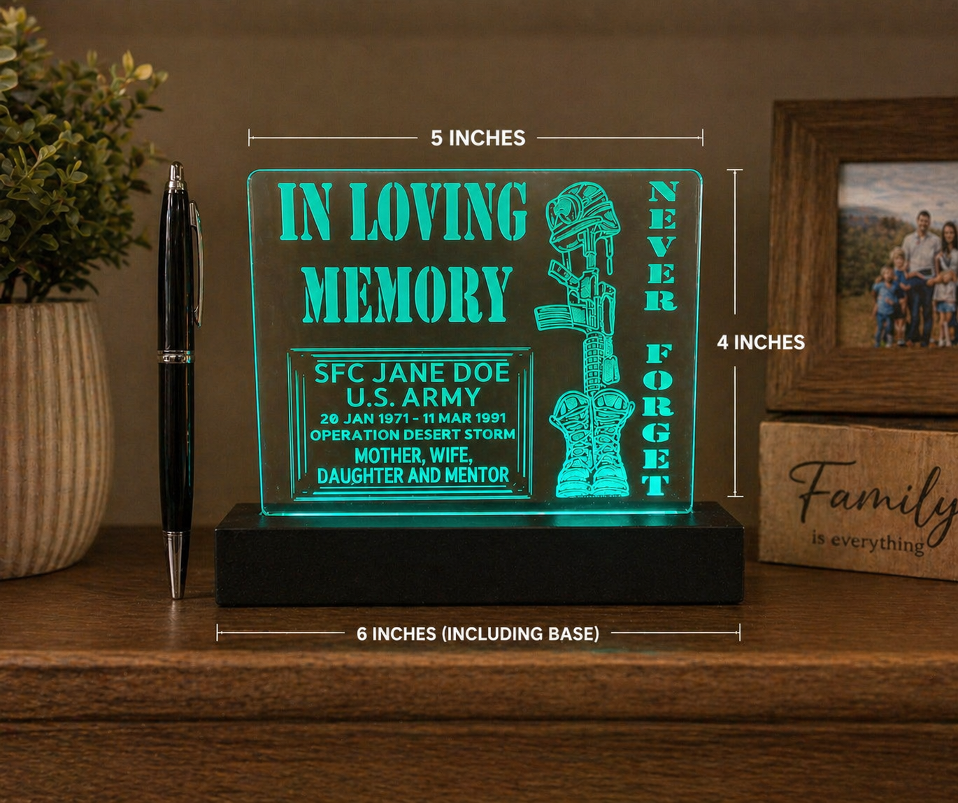 Soldier’s Cross, Custom Memorial LED Plaque, Military Tribute