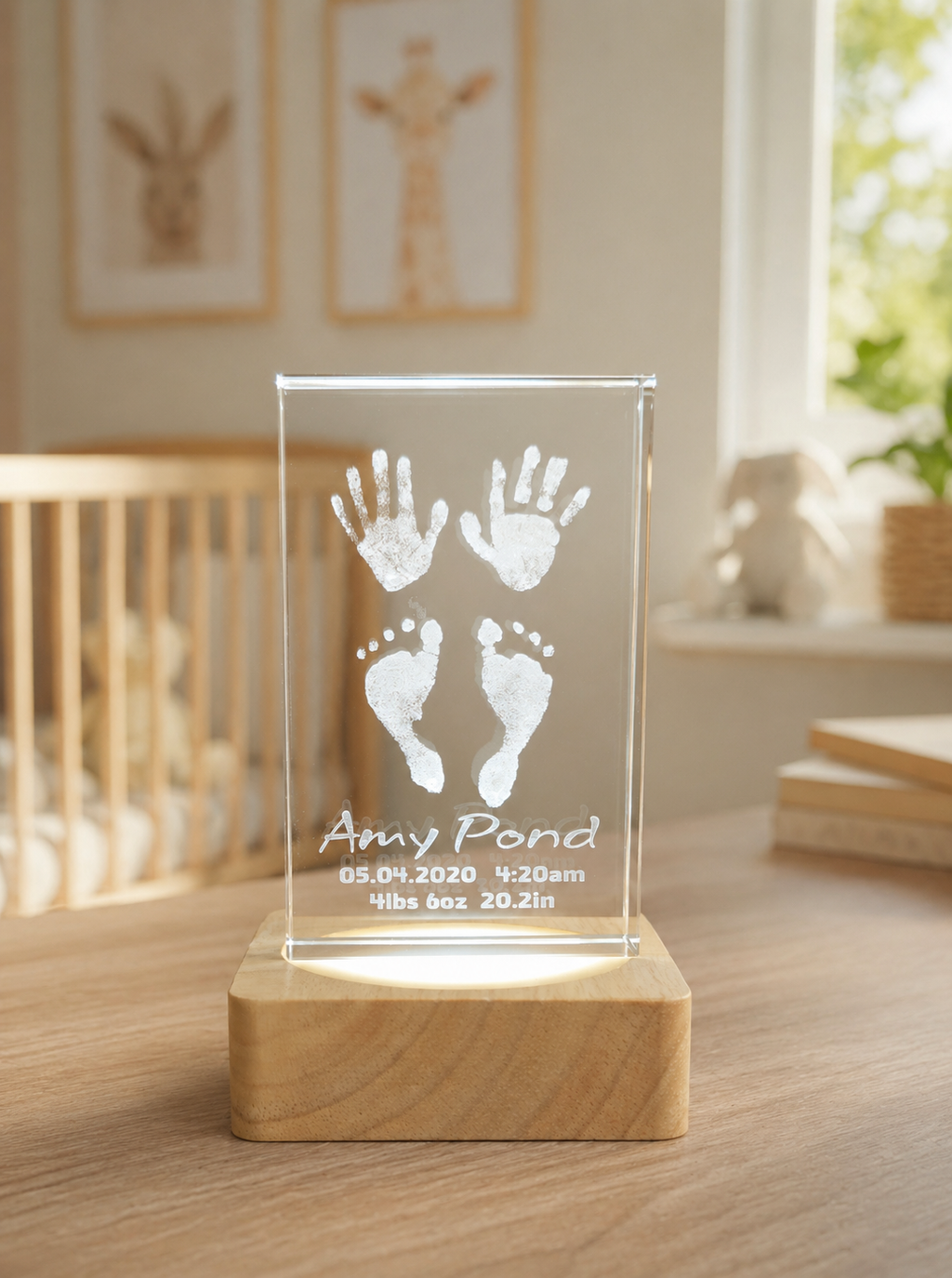 Baby Birth Handprint & Footprint Custom 3D Crystal 2x3