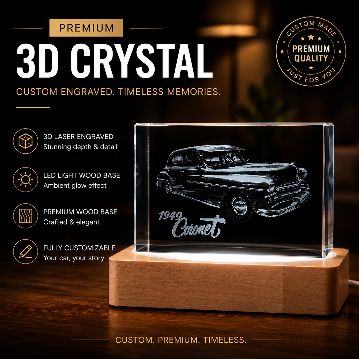 Father's Day 3D Photo Crystal Premium Black Background