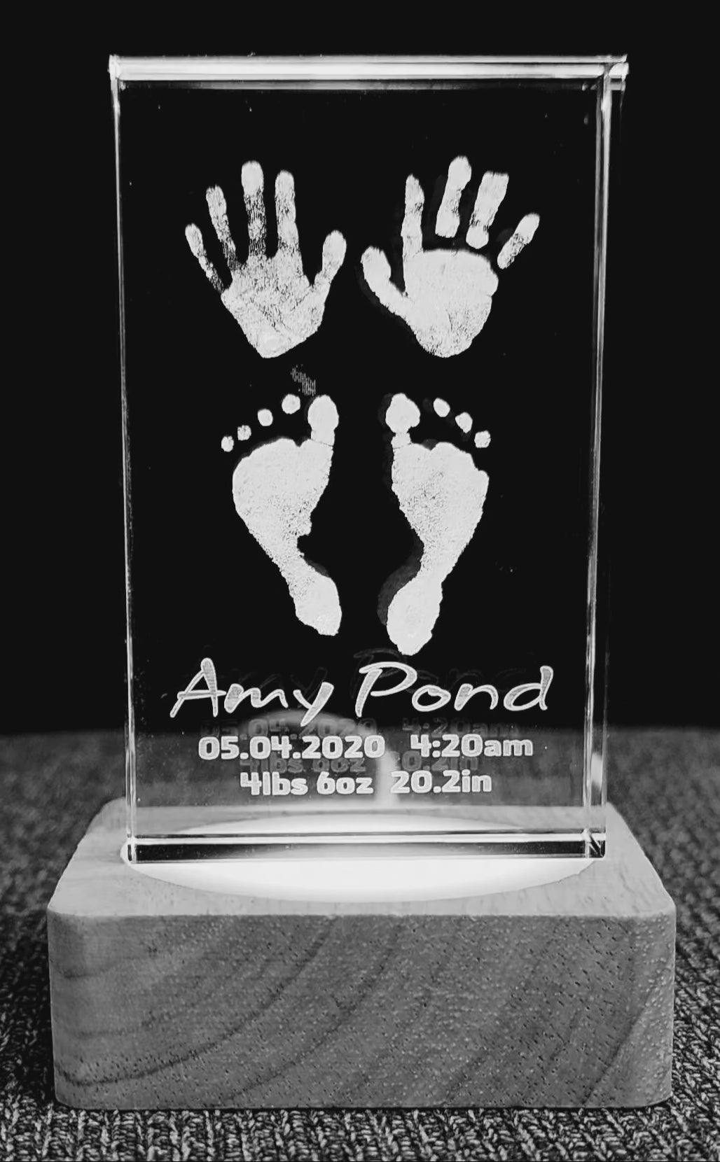 Baby Birth Handprint & Footprint Custom 3D Crystal 2x3
